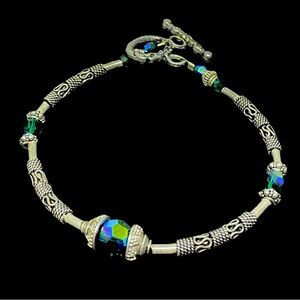 Sterling Silver & Swarovski Emerald AB Crystal Bracelet.